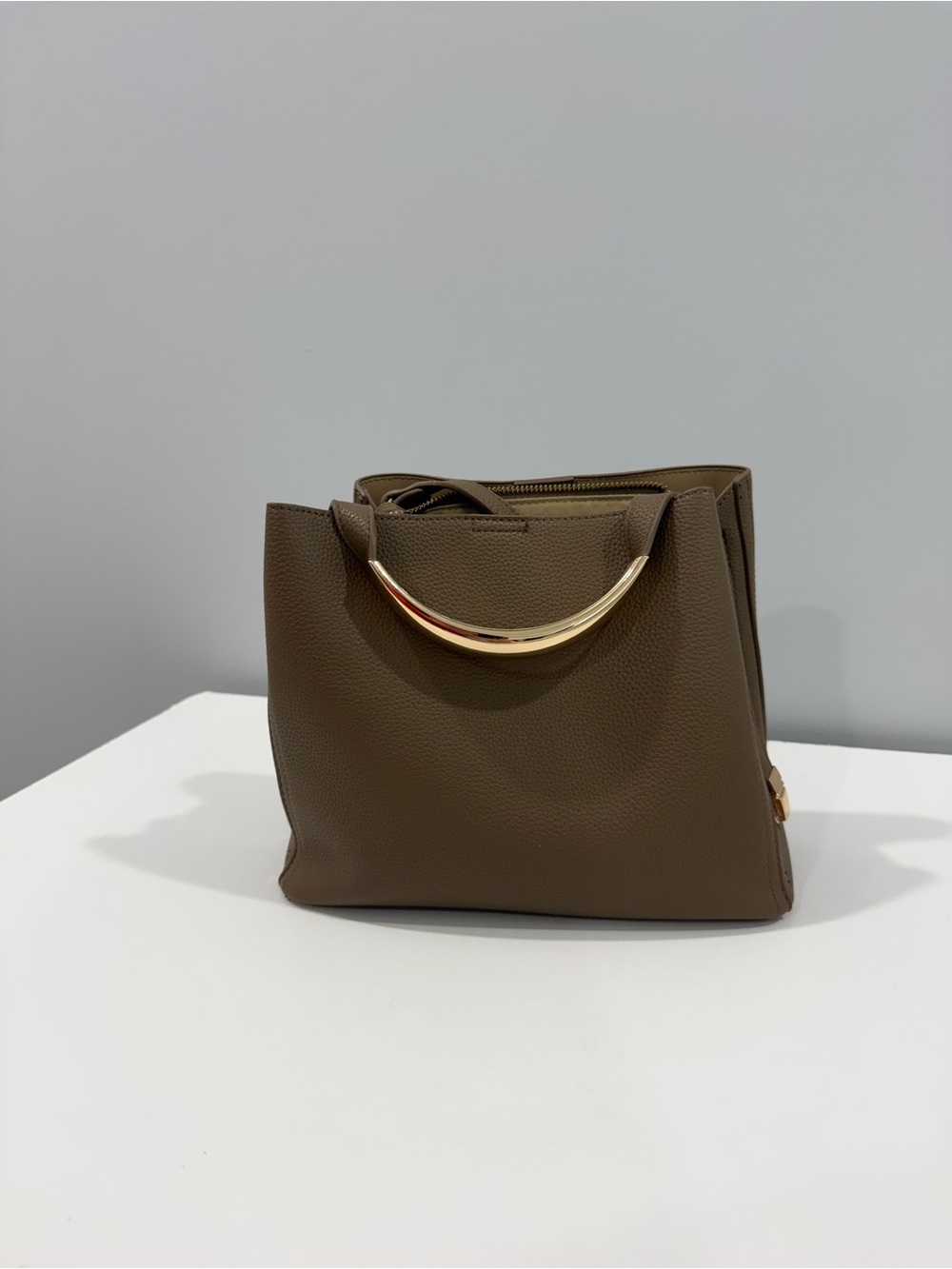 Classic Taupe Women's Crossbody Bag Small Gold Handle